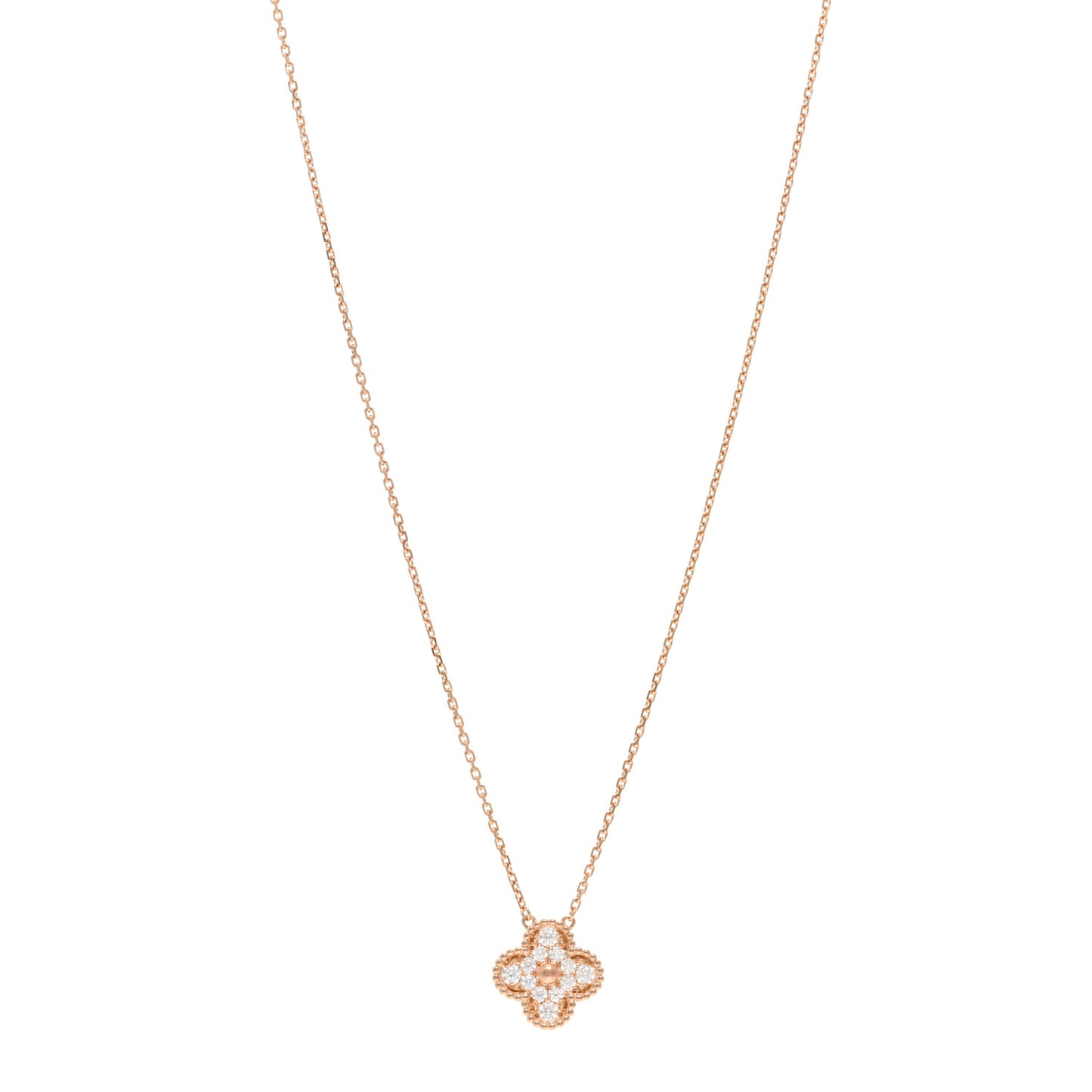 18K Rose Gold Diamond Vintage Alhambra Pendant Necklace