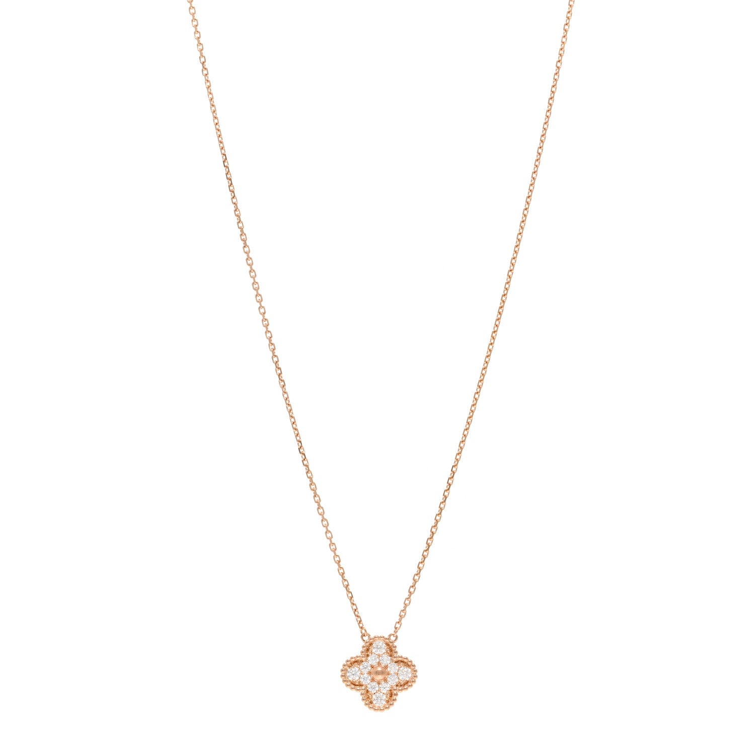 Van Cleef & Arpels 18K Rose Gold Diamond Vintage Alhambra Pendant Necklace 1 of 5