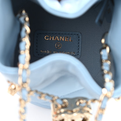 Chanel Lambskin Quilted Mini Drawstring Bucket Bag With Chain Light Blue 5 of 12
