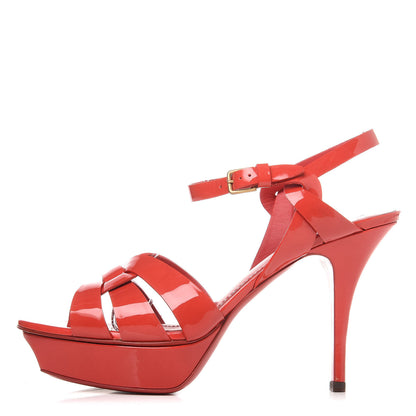 Saint Laurent Vitello Vernice Soft Tribute 75 Platform Sandals 39.5 Lobster 1 of 9