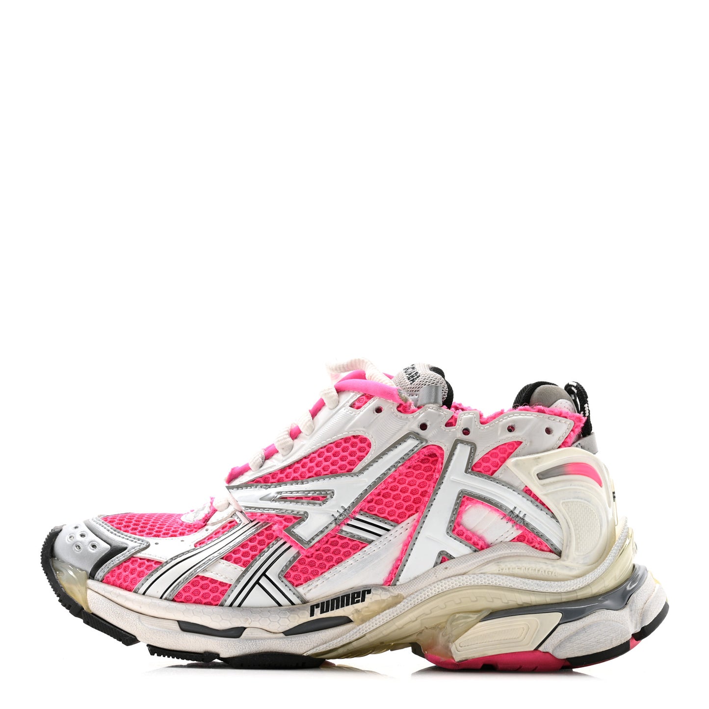 Mesh Rubber Womens Runner Sneakers 38 Fluo Pink Grey Black