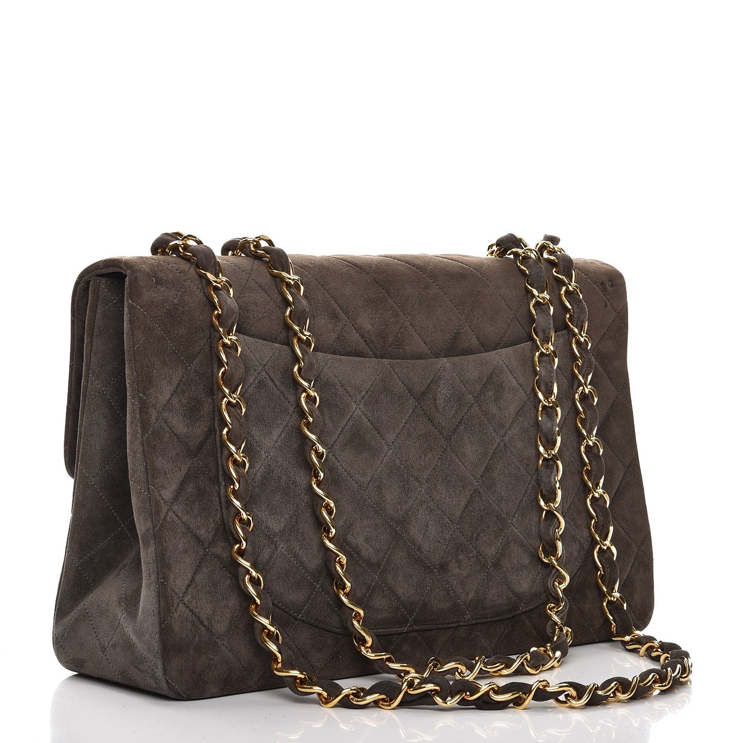 Suede Quilted Jumbo Single Flap Grey