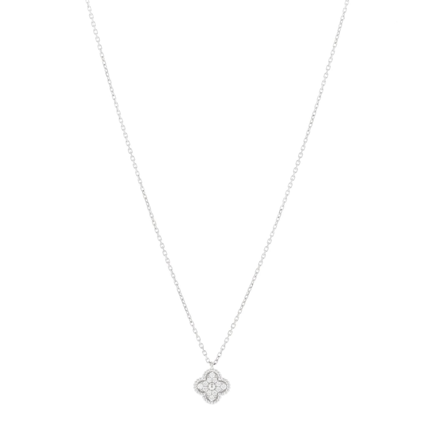 18K White Gold Diamond Sweet Alhambra Pendant Necklace