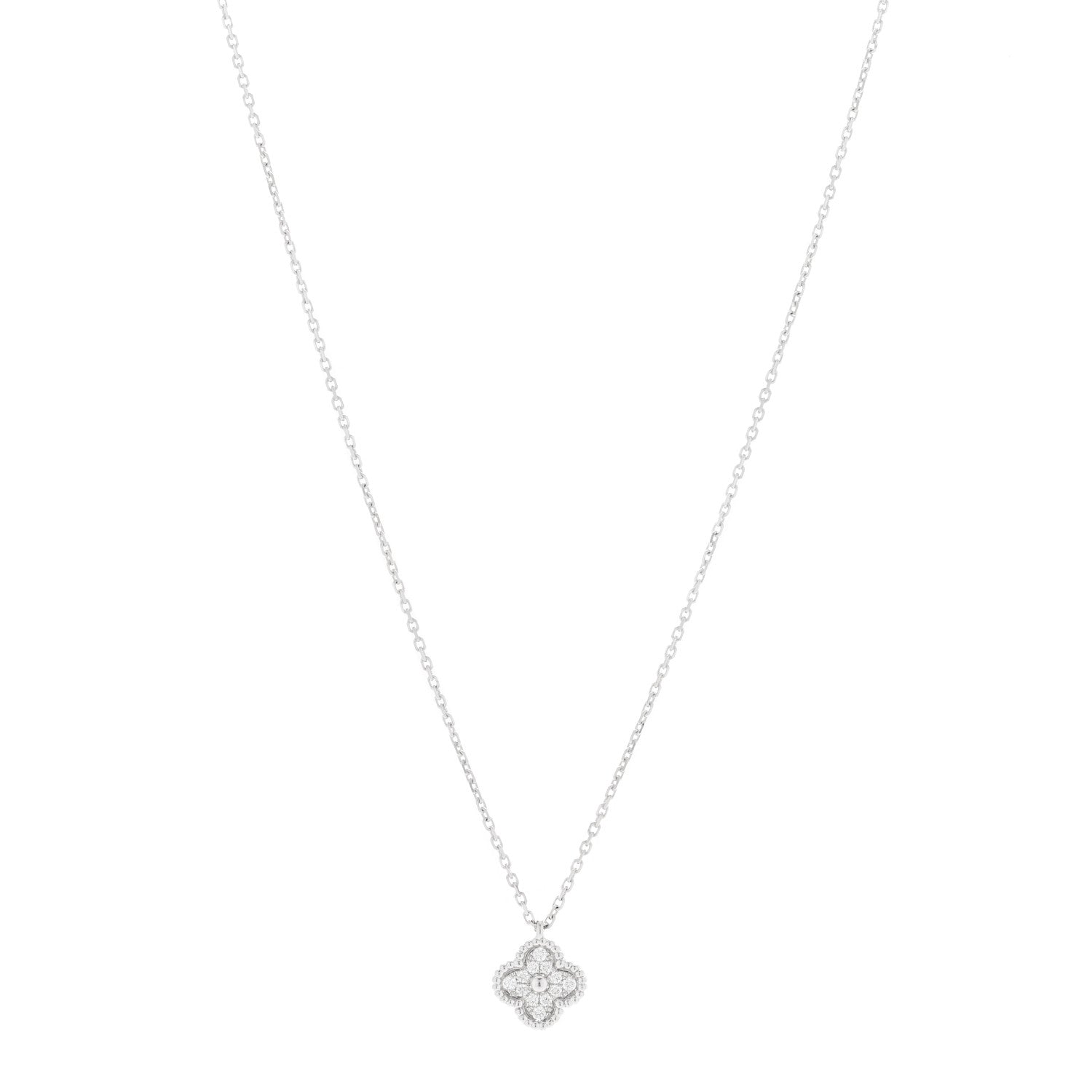 Van Cleef & Arpels 18K White Gold Diamond Sweet Alhambra Pendant Necklace 1 of 5