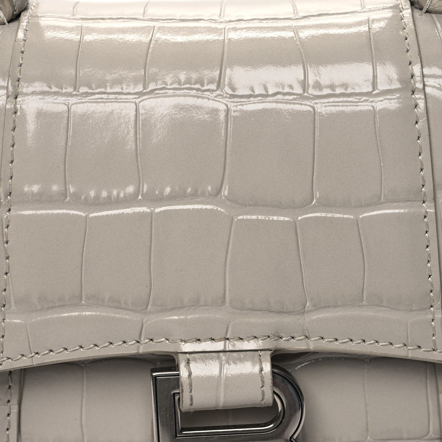 Balenciaga Shiny Calfskin Crocodile Embossed Hourglass Top Handle Bag XS Cold Beige 9 of 14