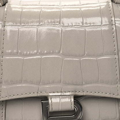 Balenciaga Shiny Calfskin Crocodile Embossed Hourglass Top Handle Bag XS Cold Beige 9 of 14