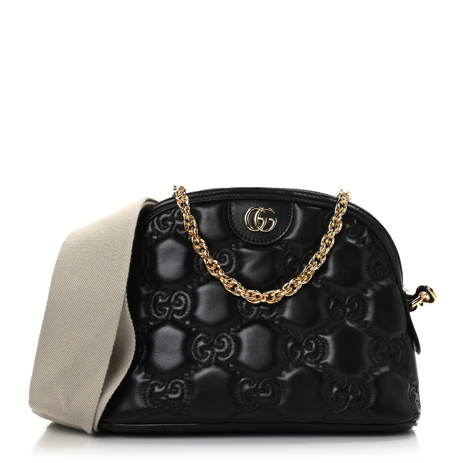 Gucci Calfskin GG Matelasse Small Dome Shoulder Bag Black Natural 1 of 8