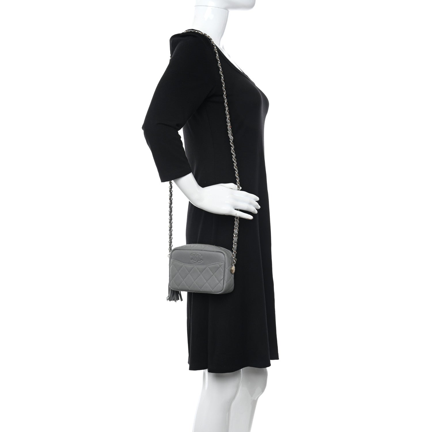 Chanel Caviar Quilted Mini Coco Tassel Camera Case Grey 2 of 12