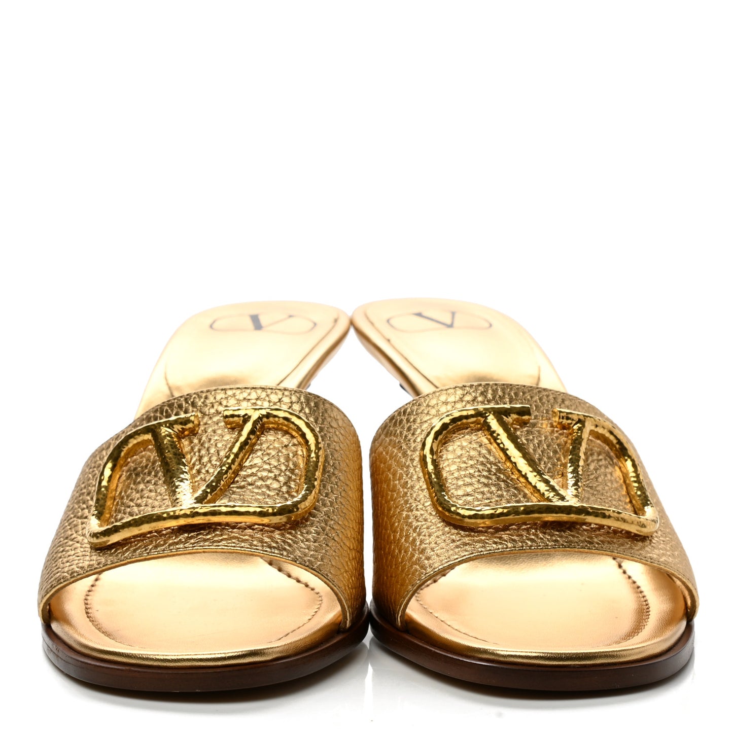 Metallic Grainy Cowhide VLogo 65mm Slide Sandals 39.5 Antique Brass