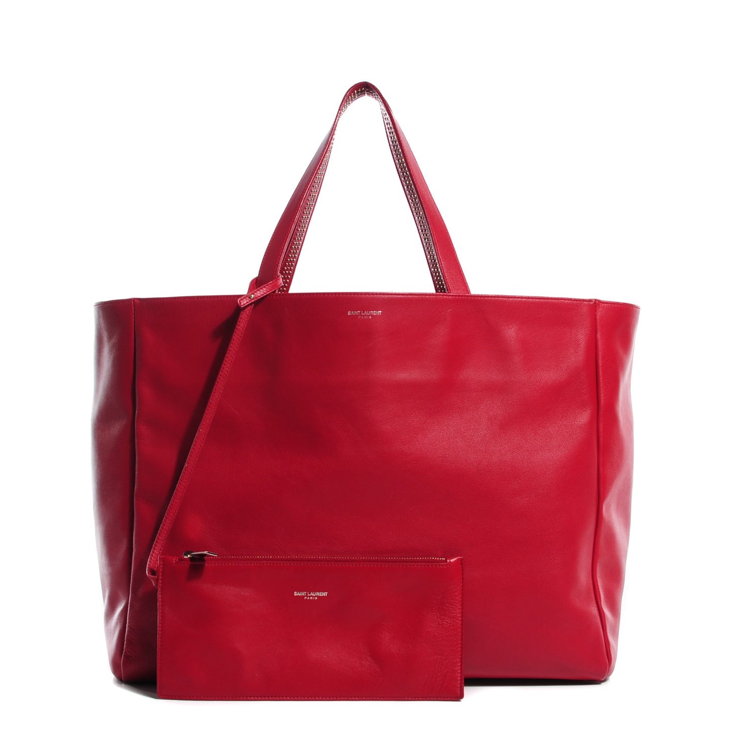 Calfskin Suede Stud Reversible Shopper Tote Red
