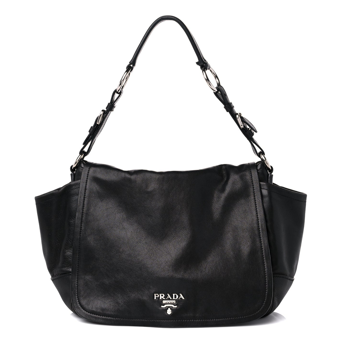 Vitello Daino Flap Shoulder Bag Black