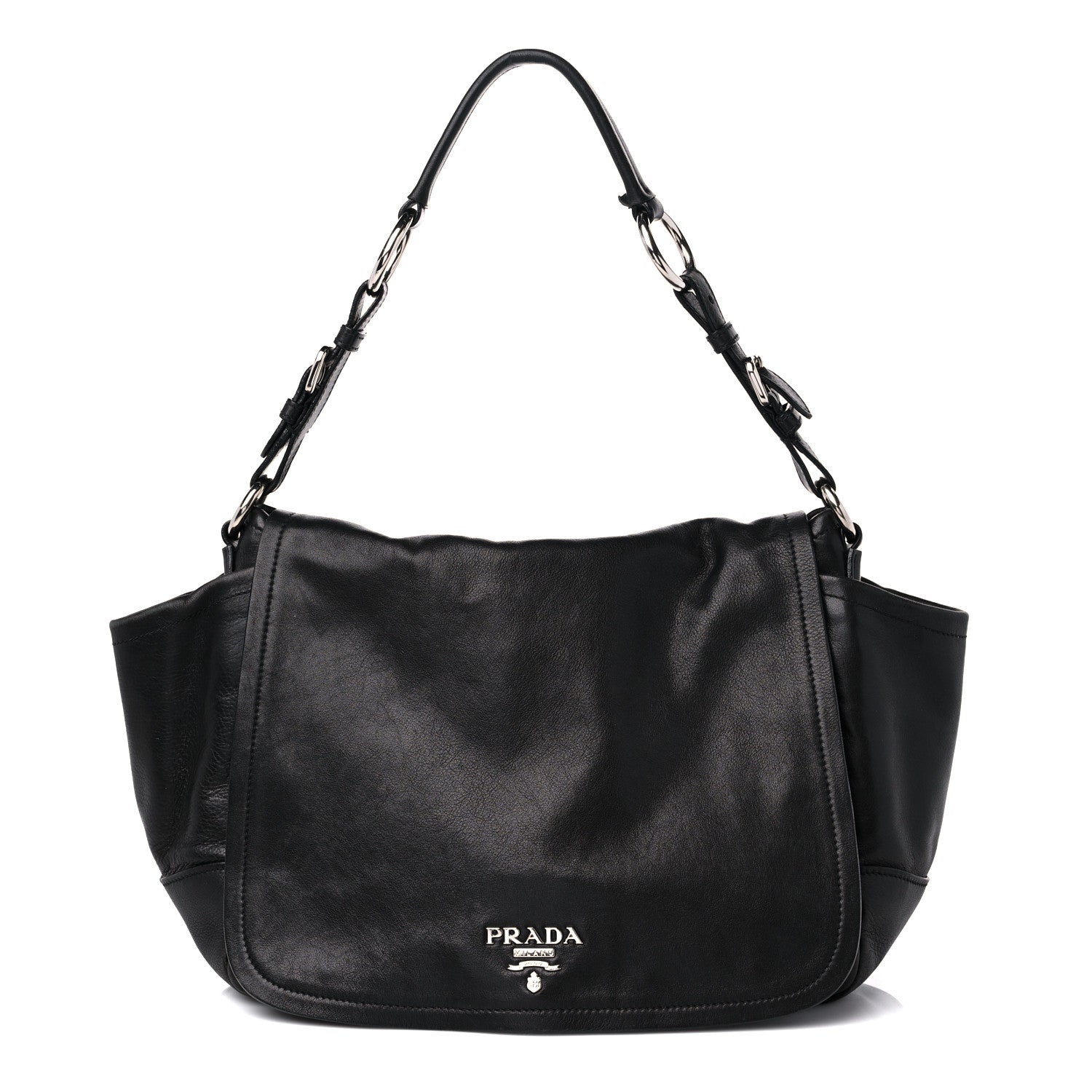 Prada Vitello Daino Flap Shoulder Bag Black 1 of 19