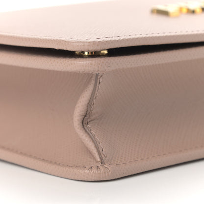 Prada Saffiano Lux Metal Logo Mini Chain Flap Crossbody Bag Cipria 7 of 8