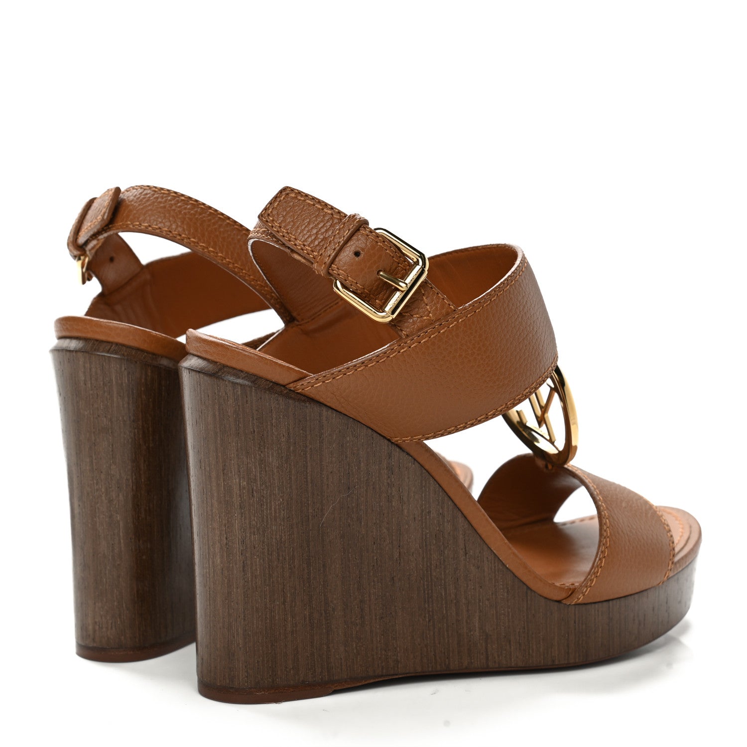 Louis Vuitton Calfskin Vedette Wedge Sandals 37 in Brown 4 of 8