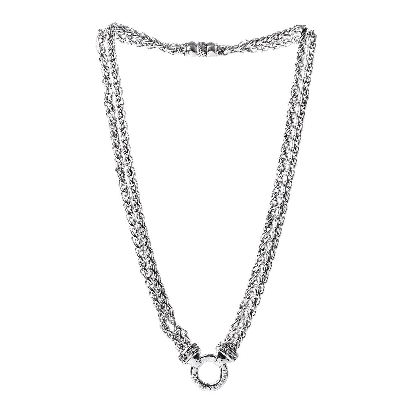 Sterling Silver Diamond 18mm Double Wheat Chain Necklace