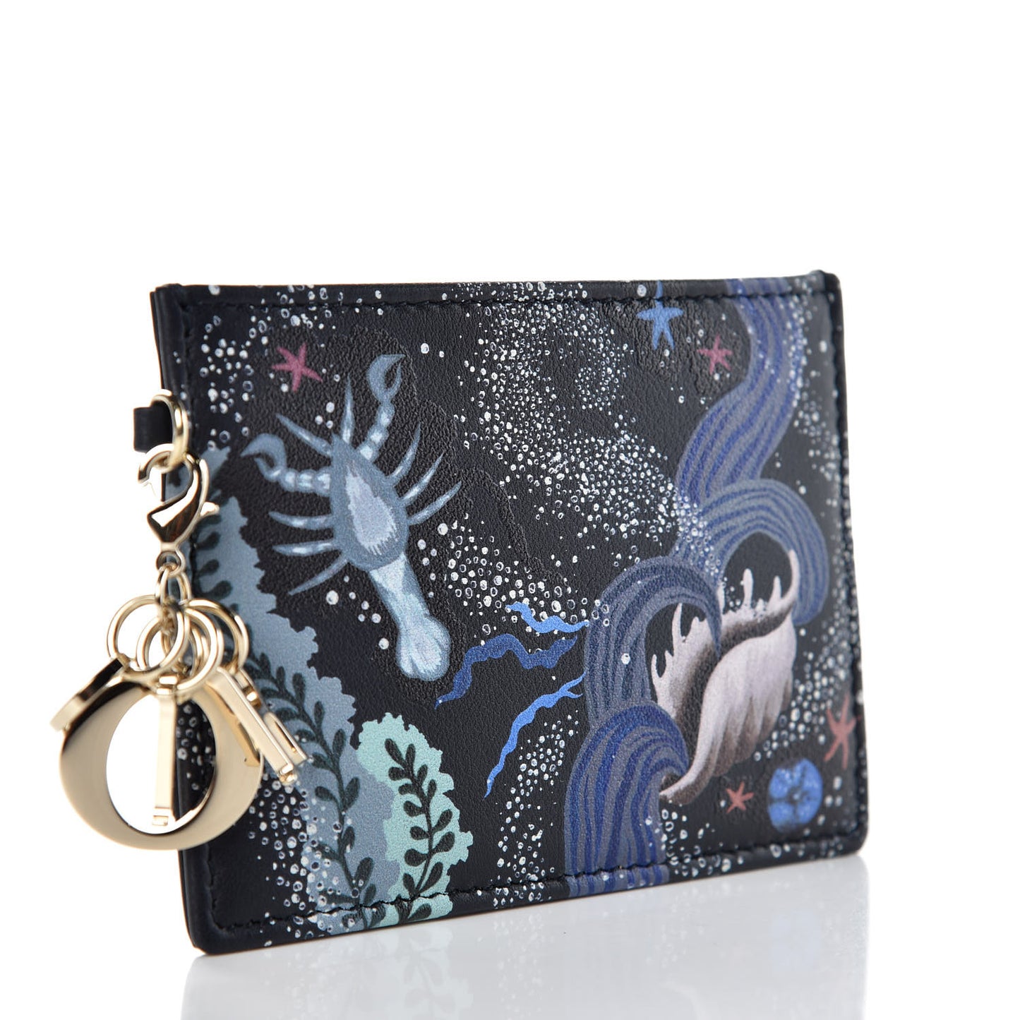 Calfskin Printed Nature Ballet Lady Dior Card Holder Blue