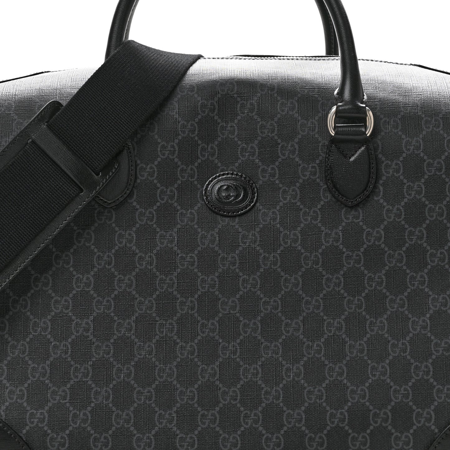 GG Supreme Monogram Azalea Calfskin Retro Interlocking G Large Duffle Bag Black Grey