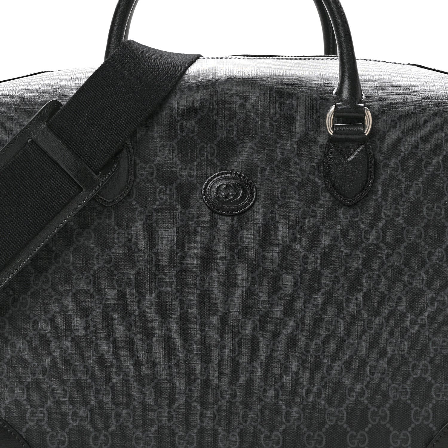 Gucci GG Supreme Monogram Azalea Calfskin Retro Interlocking G Large Duffle Bag Black Grey 7 of 12