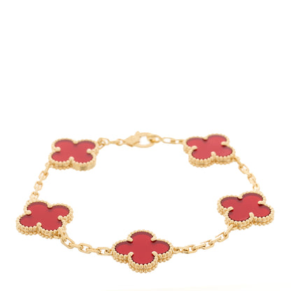 Van Cleef & Arpels 18K Yellow Gold Carnelian 5 Motifs Vintage Alhambra Bracelet 1 of 6