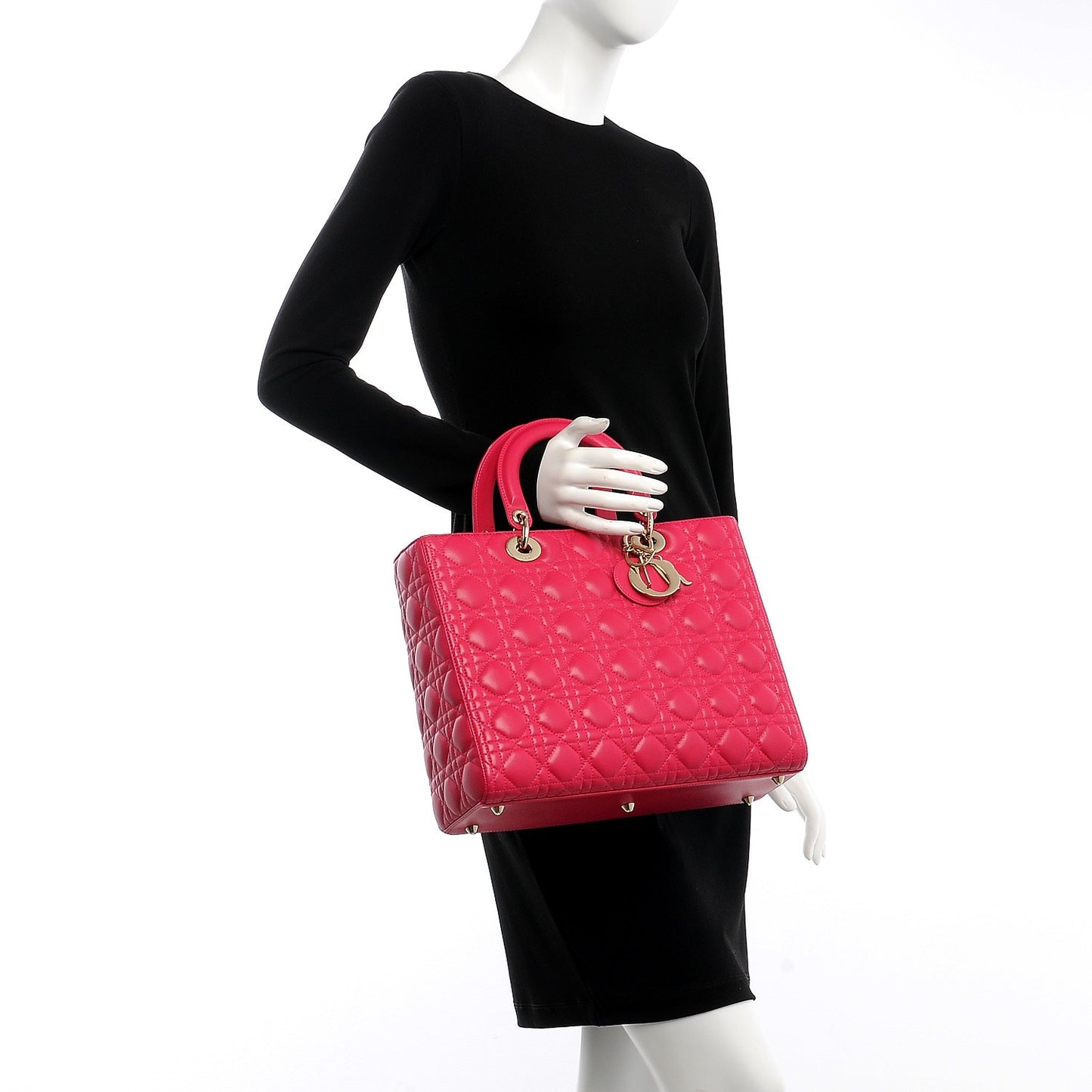 Lambskin Cannage Large Lady Dior Fuchsia