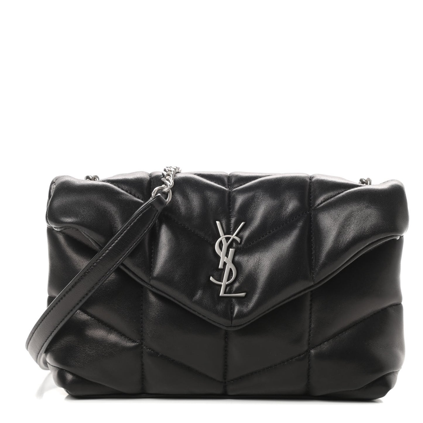 Lambskin Quilted Toy Loulou Puffer Monogram Chain Satchel Black