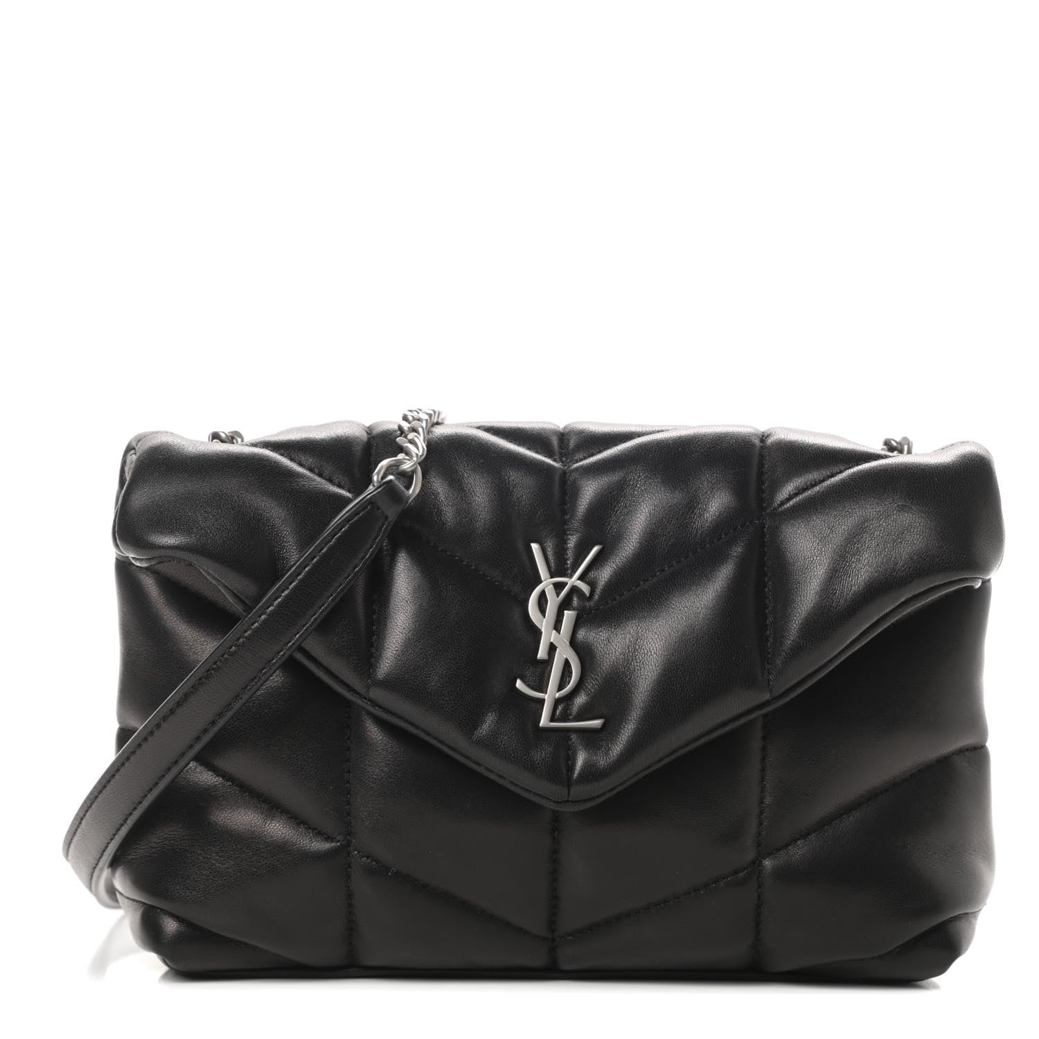 Saint Laurent Lambskin Quilted Toy Loulou Puffer Monogram Chain Satchel Black 1 of 11