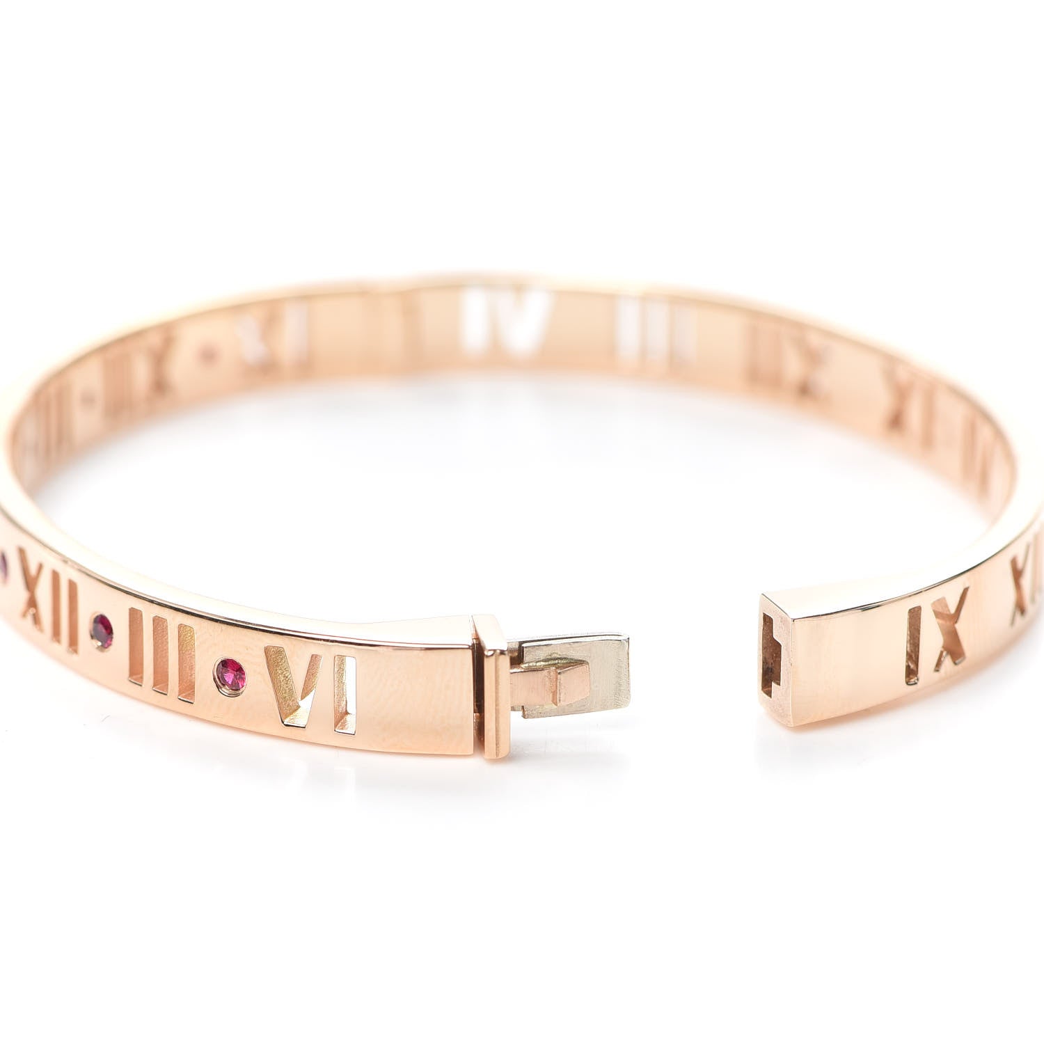 Tiffany 18K Rose Gold Ruby Atlas Pierced Hinged Bangle Bracelet 5 of 6