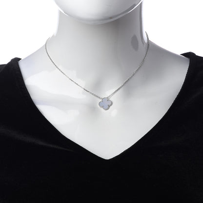 Van Cleef & Arpels 18K White Gold Chalcedony Vintage Alhambra Pendant Necklace 2 of 7