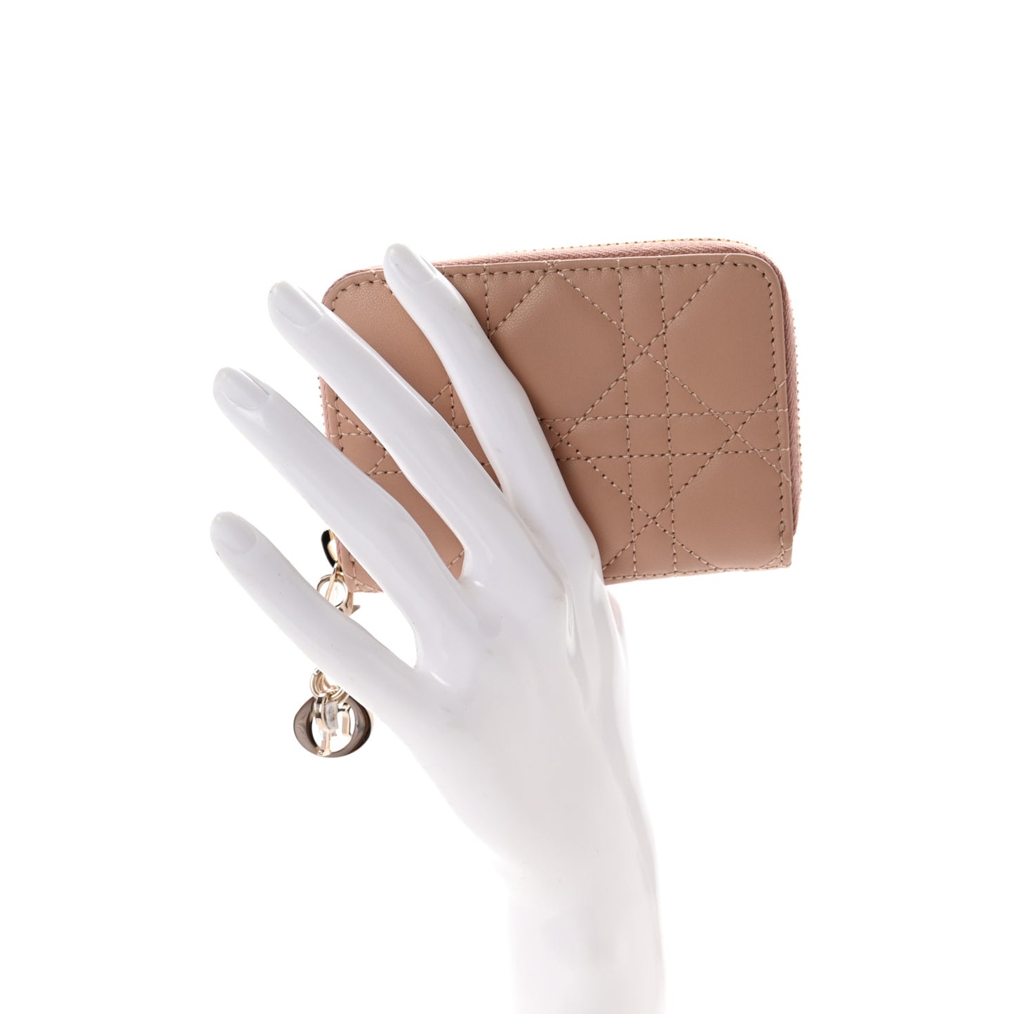 Lambskin Cannage Small Lady Dior Voyageur Coin Purse Rose Des Vents