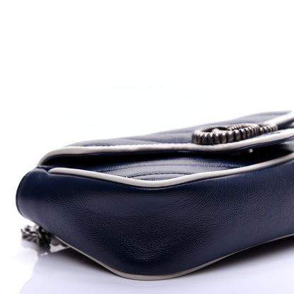 Gucci Vintage Effect Calfskin Matelasse Diagonal Super Mini Torchon GG Marmont Shoulder Bag Blue Agata Mystic White 6 of 15