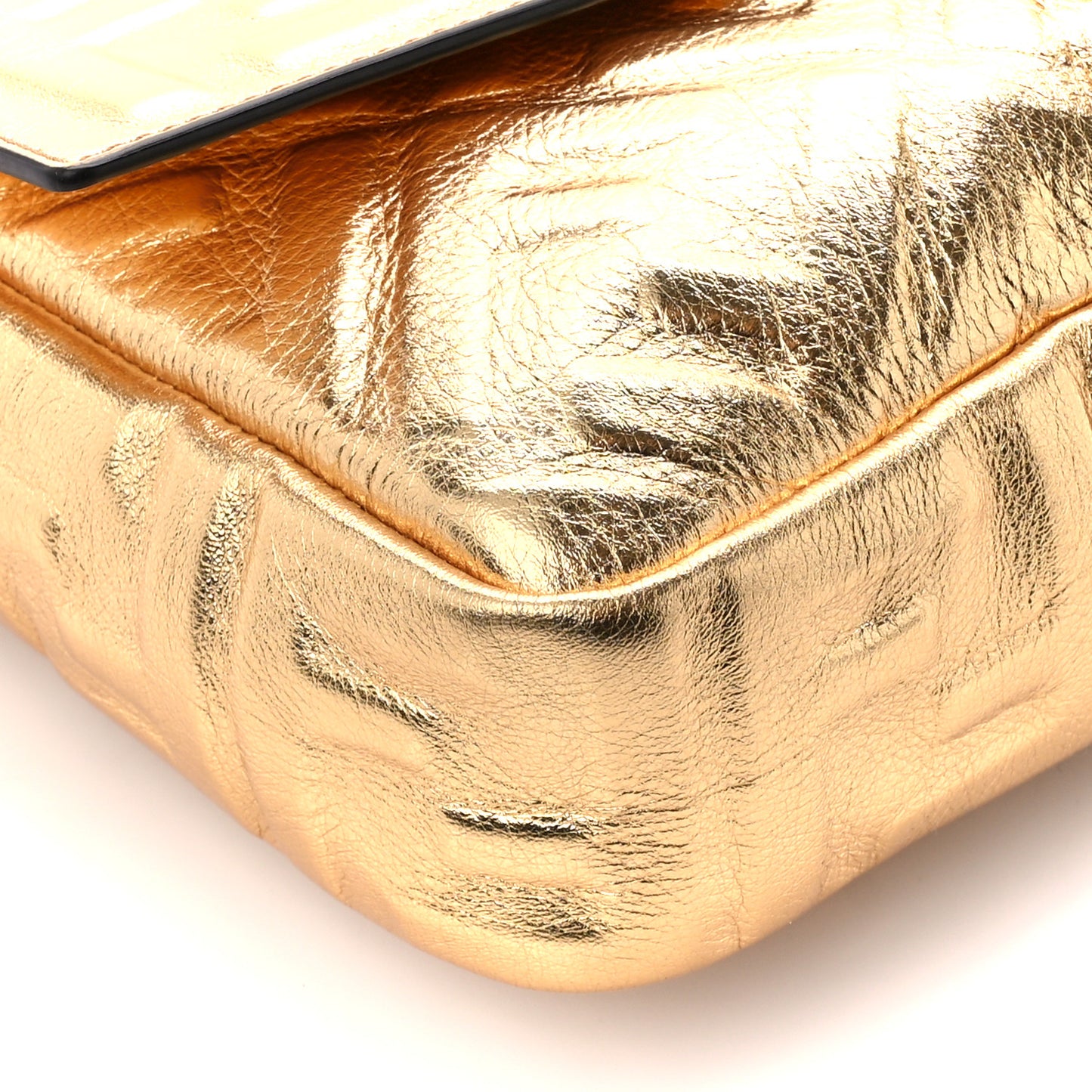 Vitello Catalan Mirror FF 1974 Embossed Large Baguette Gold