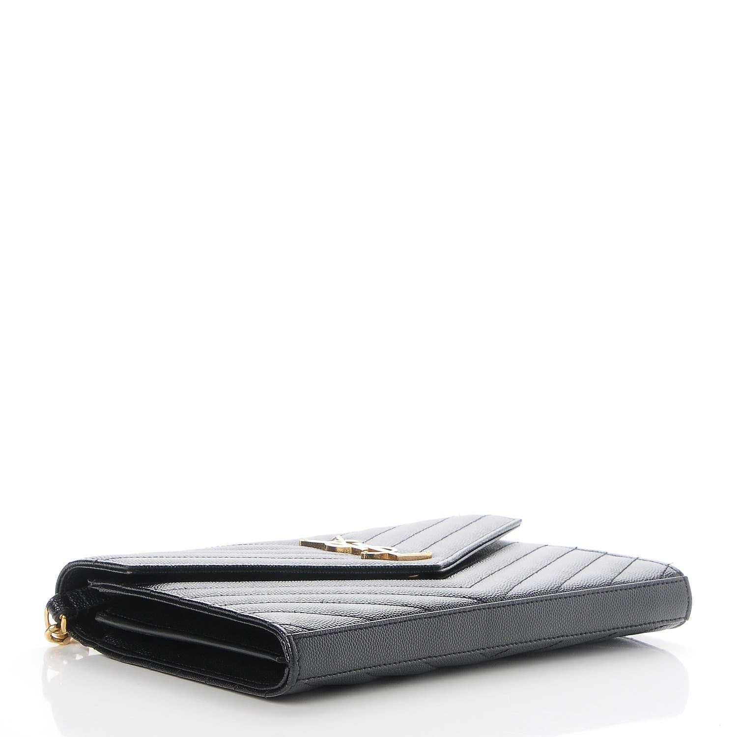 Saint Laurent Grain De Poudre Matelasse Chevron Monogram Chain Wallet Black 4 of 10