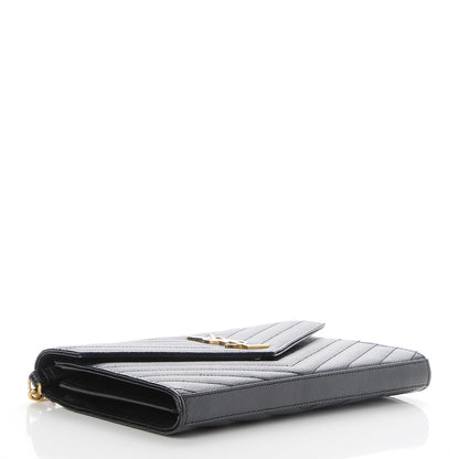 Saint Laurent Grain De Poudre Matelasse Chevron Monogram Chain Wallet Black 4 of 10