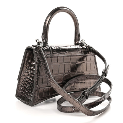 Balenciaga Metallic Shiny Calfskin Crocodile Embossed Hourglass Top Handle Bag XS Dark Bronze 4 of 12