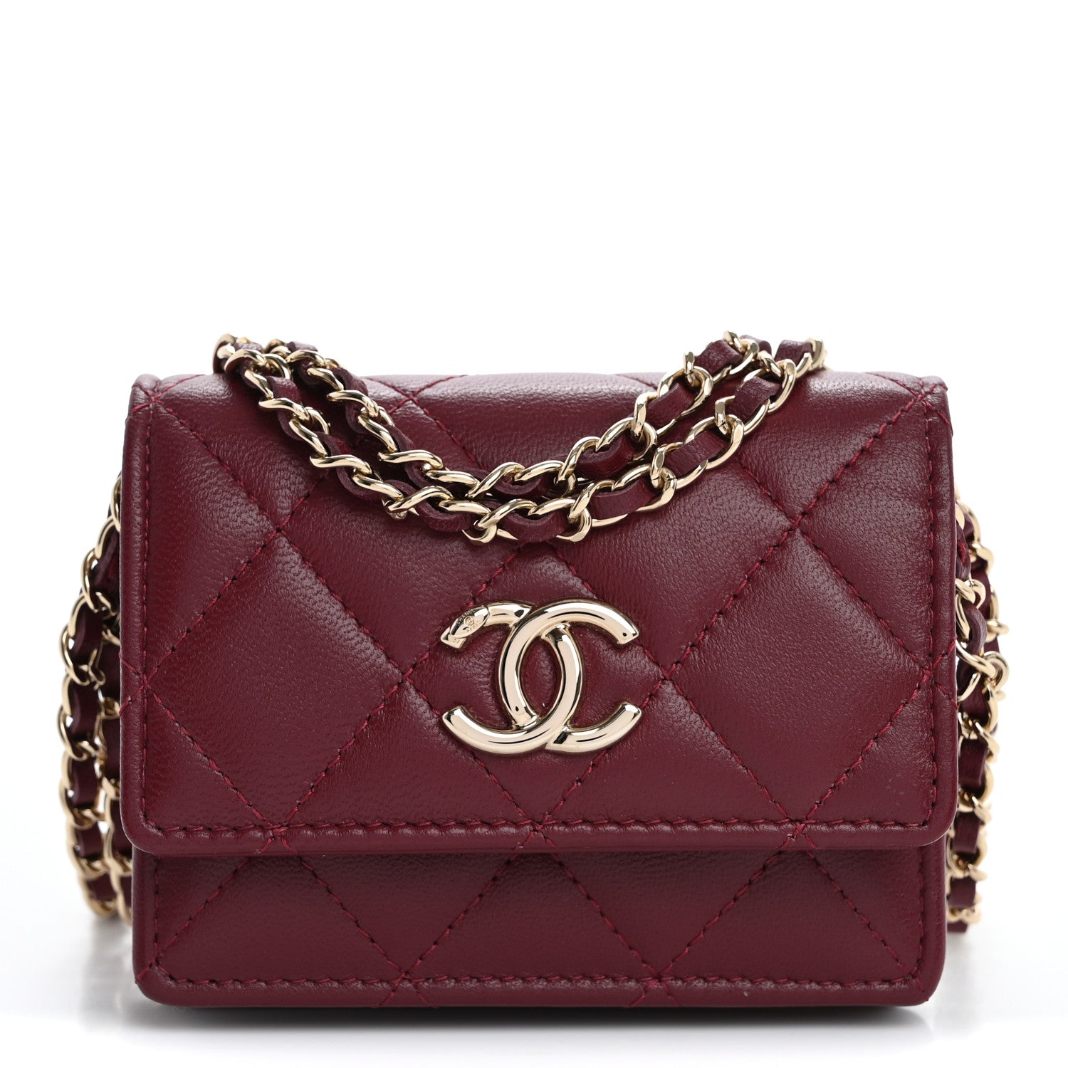 Chanel Lambskin Quilted Mini Flap With Chain Burgundy 9 of 11
