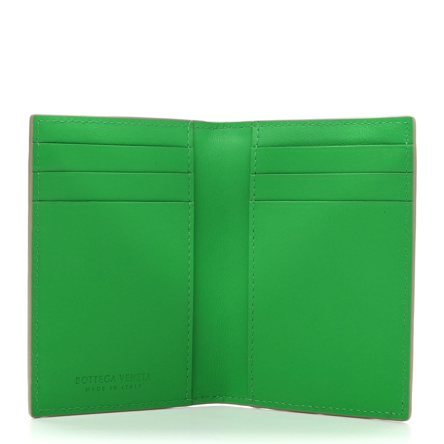 Calfskin Intrecciato Flap Card Case Travertine Parakeet