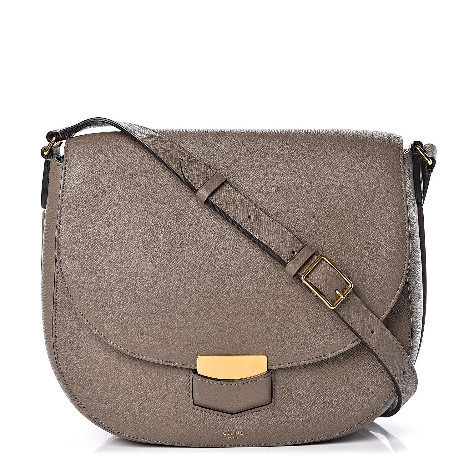 Celine Grained Calfskin Medium Trotteur Taupe 1 of 12