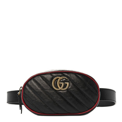Gucci Azalea Calfskin Matelasse Diagonal Torchon GG Marmont Belt Bag 105 42 Black Romantic Cerise 1 of 13