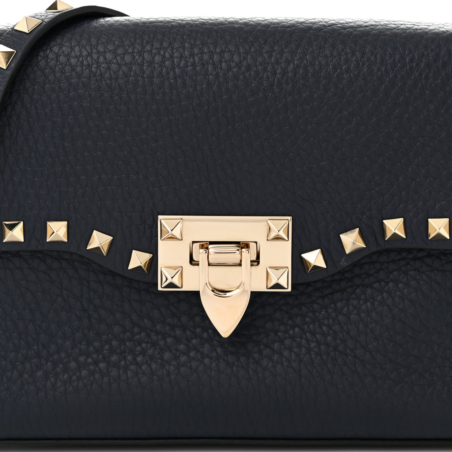 Pebbled Calfskin Medium Rockstud Flip Lock Crossbody Bag Navy
