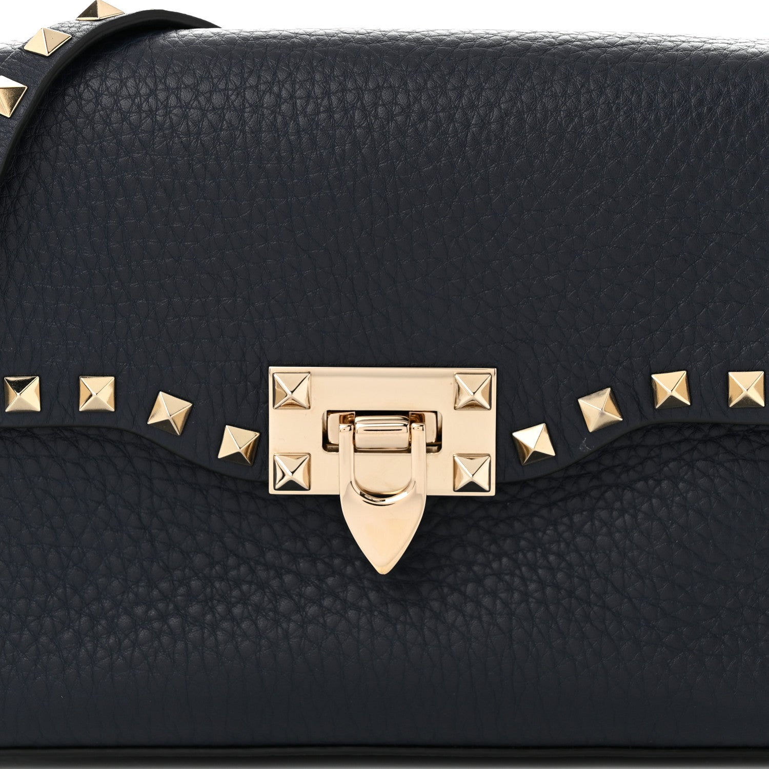 Valentino Garavani Pebbled Calfskin Medium Rockstud Flip Lock Crossbody Bag Navy 7 of 9