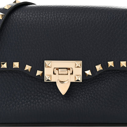 Valentino Garavani Pebbled Calfskin Medium Rockstud Flip Lock Crossbody Bag Navy 7 of 9