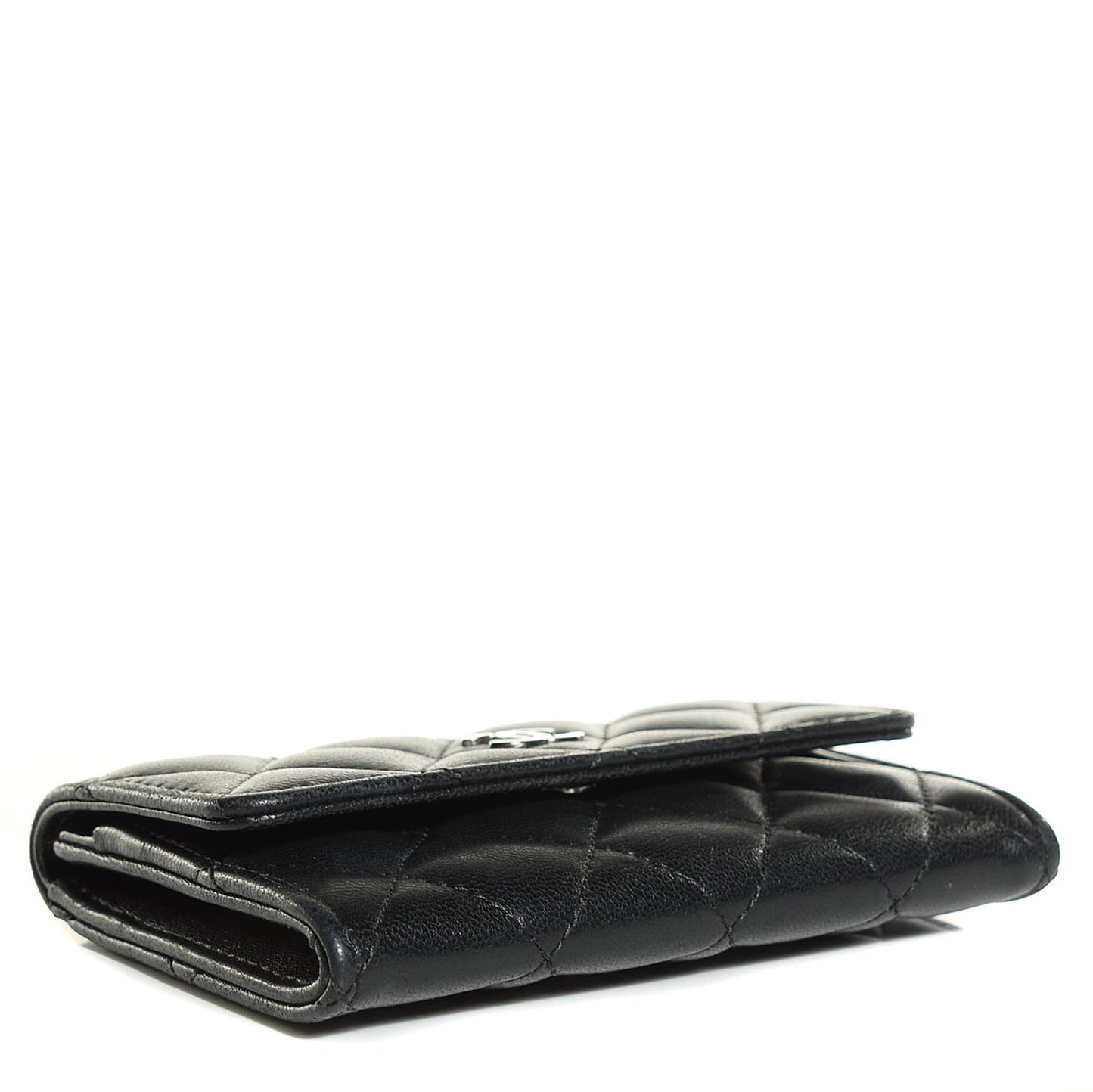 Lambskin Quilted Flap Card Holder Black