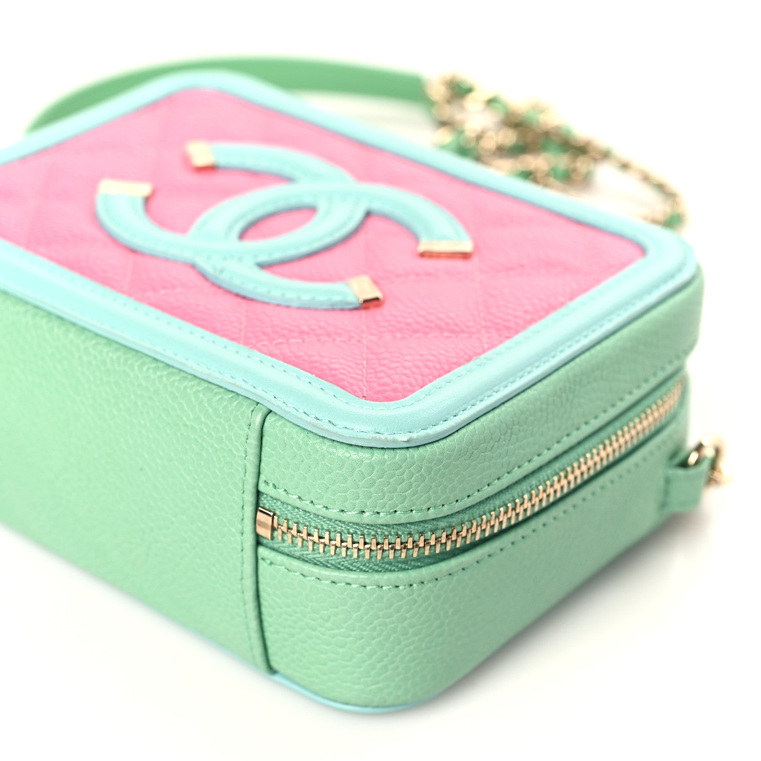 Chanel Caviar Quilted Filigree Vanity Clutch With Chain Pink Light Blue Green 9 of 9