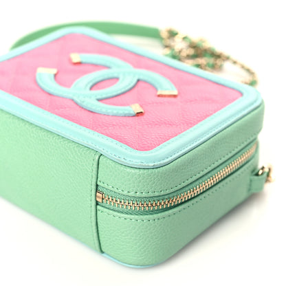 Chanel Caviar Quilted Filigree Vanity Clutch With Chain Pink Light Blue Green 9 of 9