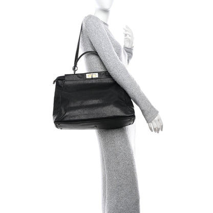 Fendi Goatskin Zucca Large Peekaboo Iconic Satchel Black Tobacco 2 of 10