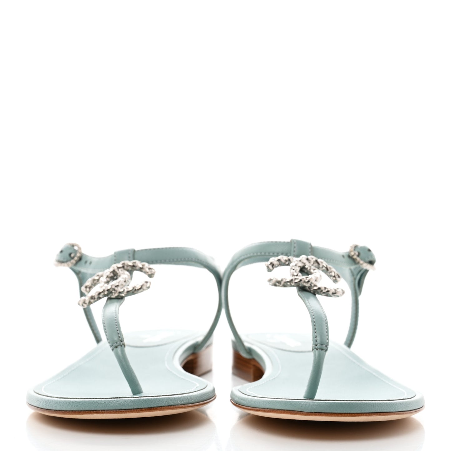 Lambskin Crystal CC Thong Sandals 36.5 Light Blue