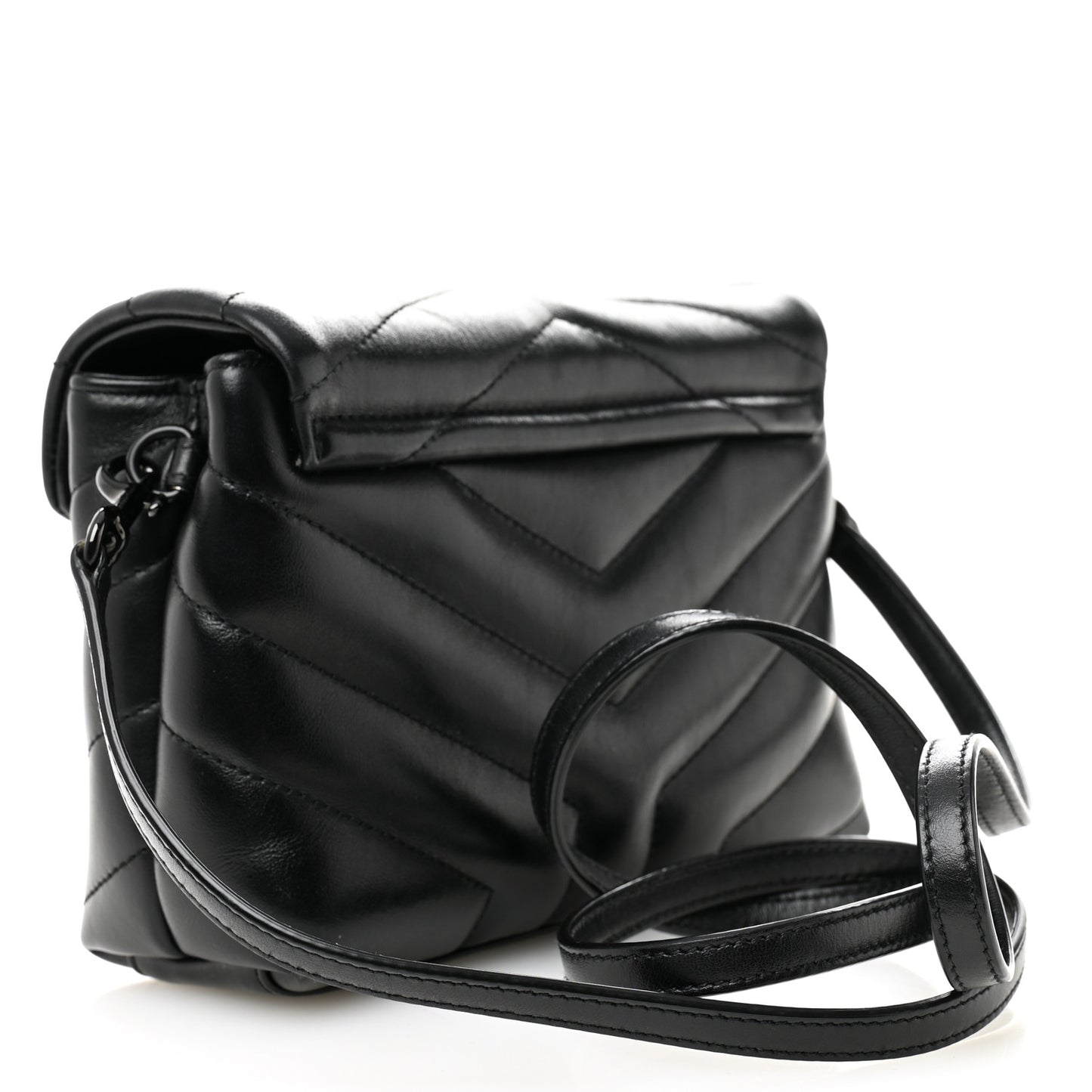 Calfskin Y Quilted Monogram Monochrome Toy Loulou Crossbody Bag Black