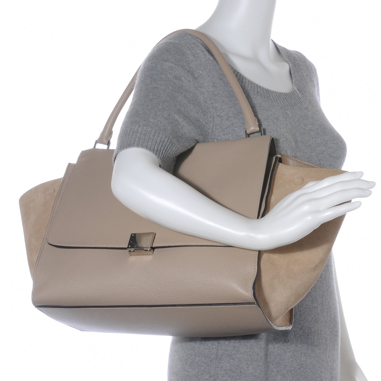Celine Calfskin Suede Large Trapeze Dune 2 of 10