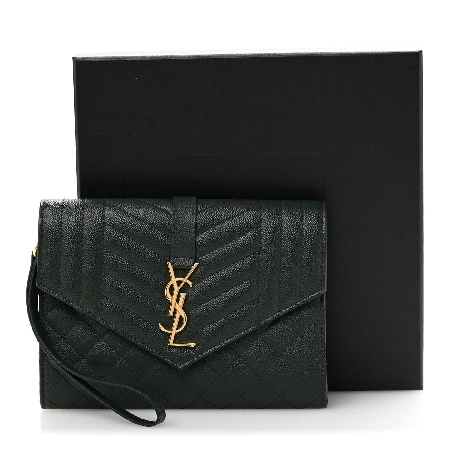 Grain De Poudre Textured Mixed Matelasse Triquilt Monogram Clutch Vert Fonce