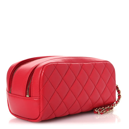 Chanel Caviar Quilted Double Zip Pouch Cosmetic Case Coral 3 of 11